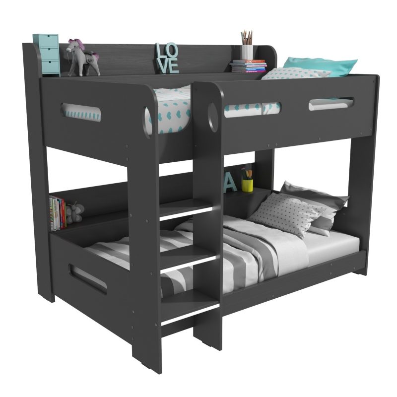 Dark Grey Bunk Bed with Shelves - Sky - Image 4