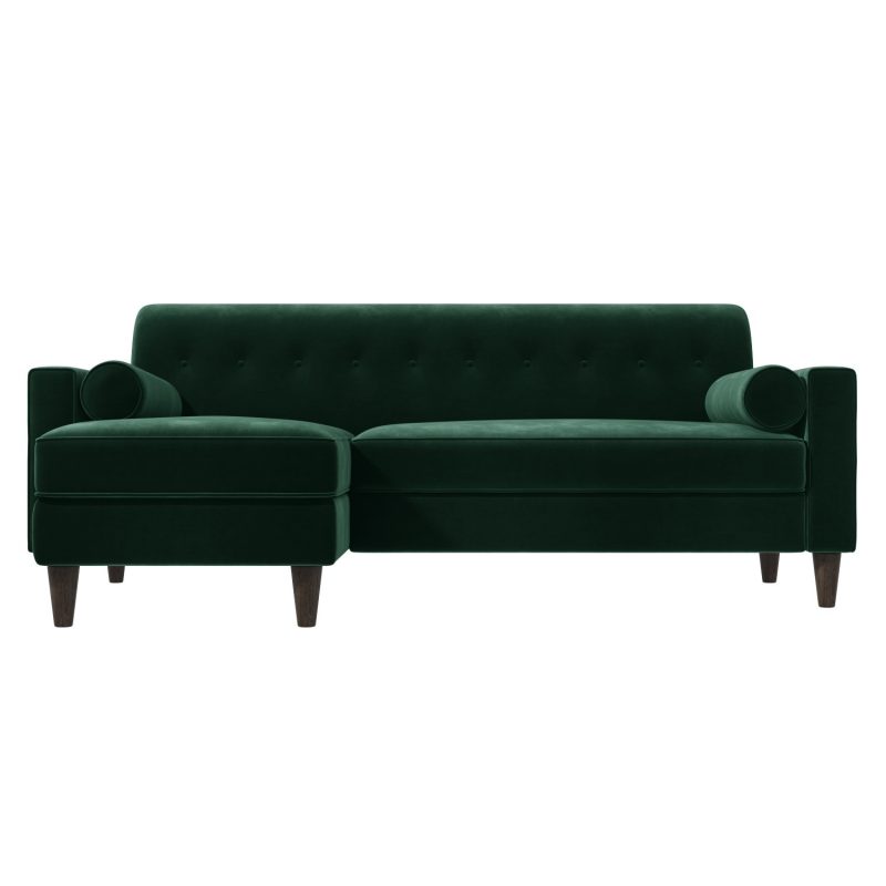 3 Seater Left Hand Facing L Shaped Sofa with Footstool in Green Velvet - Idris - Image 3