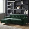 3 Seater Left Hand Facing L Shaped Sofa with Footstool in Green Velvet - Idris - Image 4