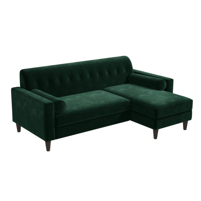 3 Seater Right Hand Facing L Shaped Sofa in Green Velvet - Idris - Image 4