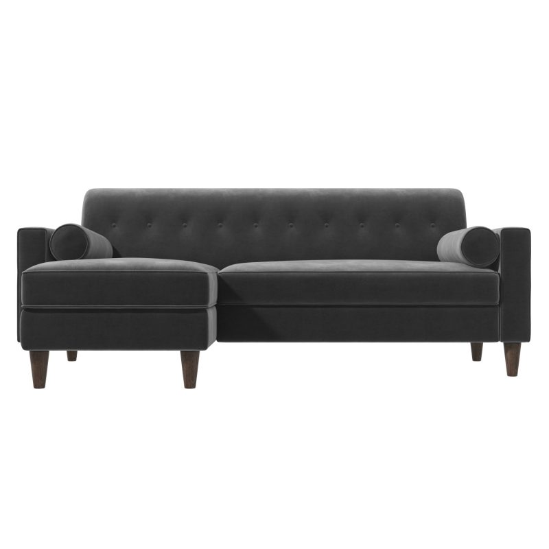 Grey 3 Seater L Shaped Sofa in Velvet - Left Hand Facing - Idris - Image 2