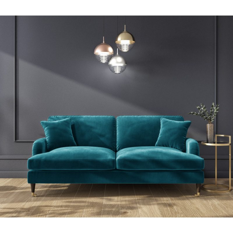 Teal Blue Velvet 3 Seater Sofa - Payton - Image 4