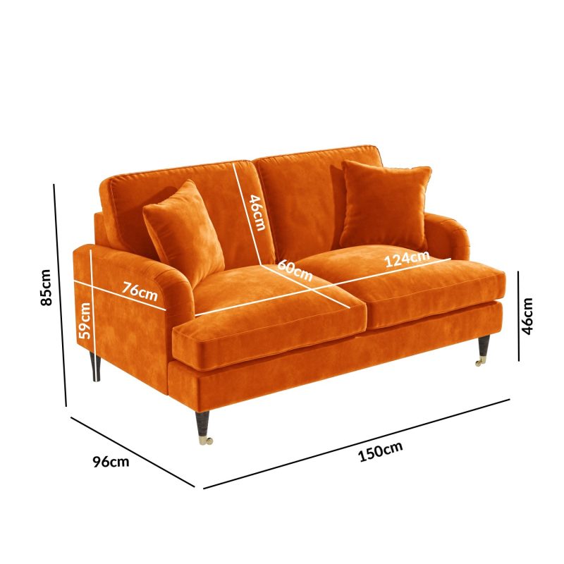 Orange Velvet 2 Seater Sofa - Payton - Image 2