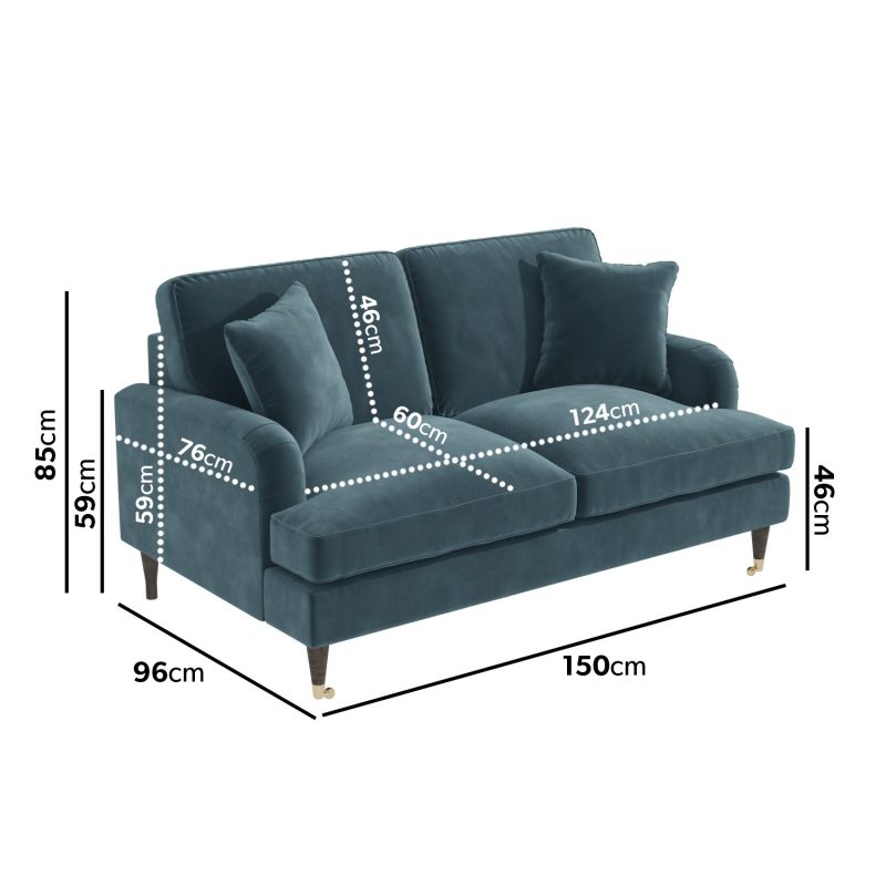 Petrol Blue Velvet 2 Seater Sofa - Payton - Image 4