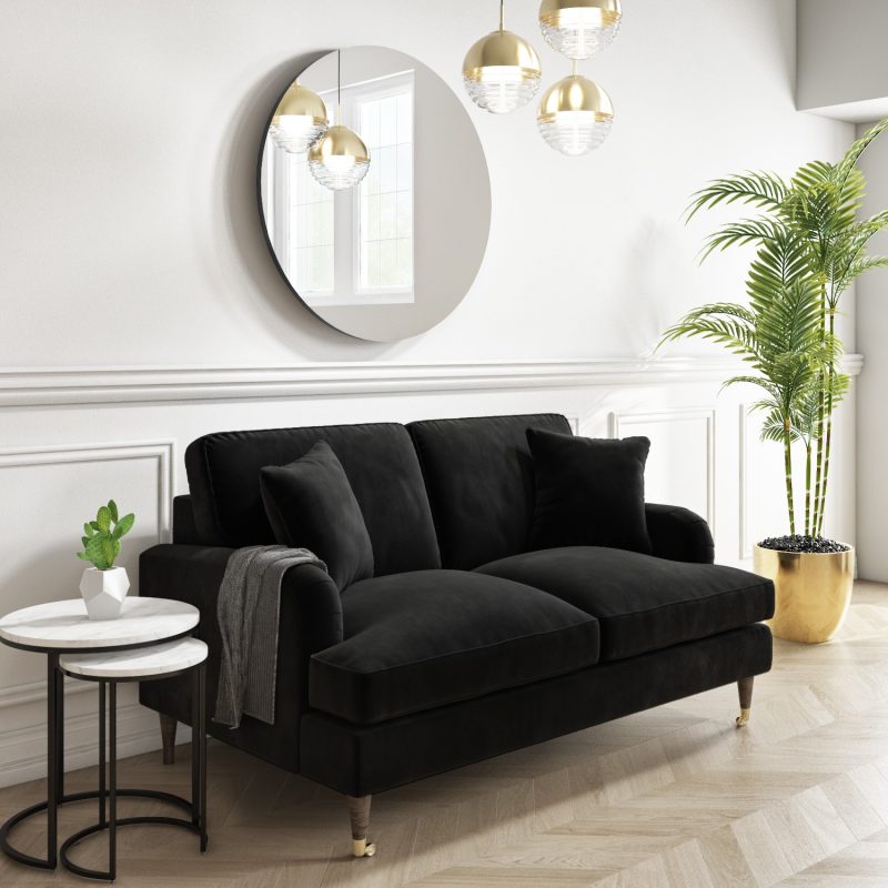 Black Velvet 2 Seater Sofa - Payton - Image 5