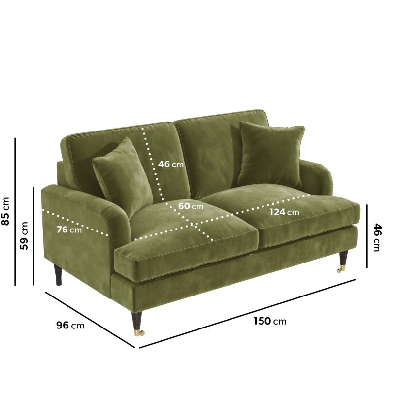 Olive Green Velvet 2 Seater Sofa - Payton - Image 2