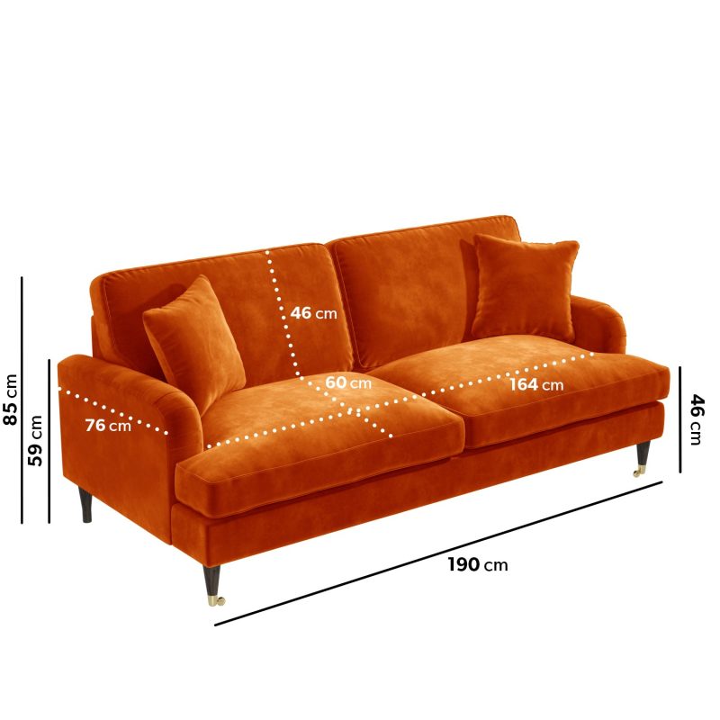 Orange Velvet 3 Seater and 2 Seater Sofa Set - Payton - Image 3