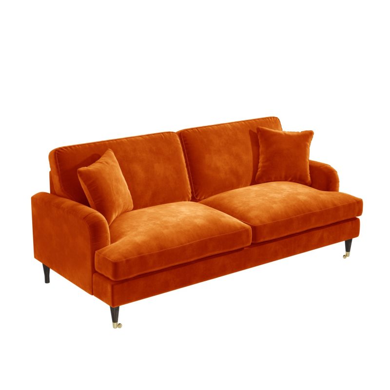 Orange Velvet 3 Seater and 2 Seater Sofa Set - Payton - Image 4