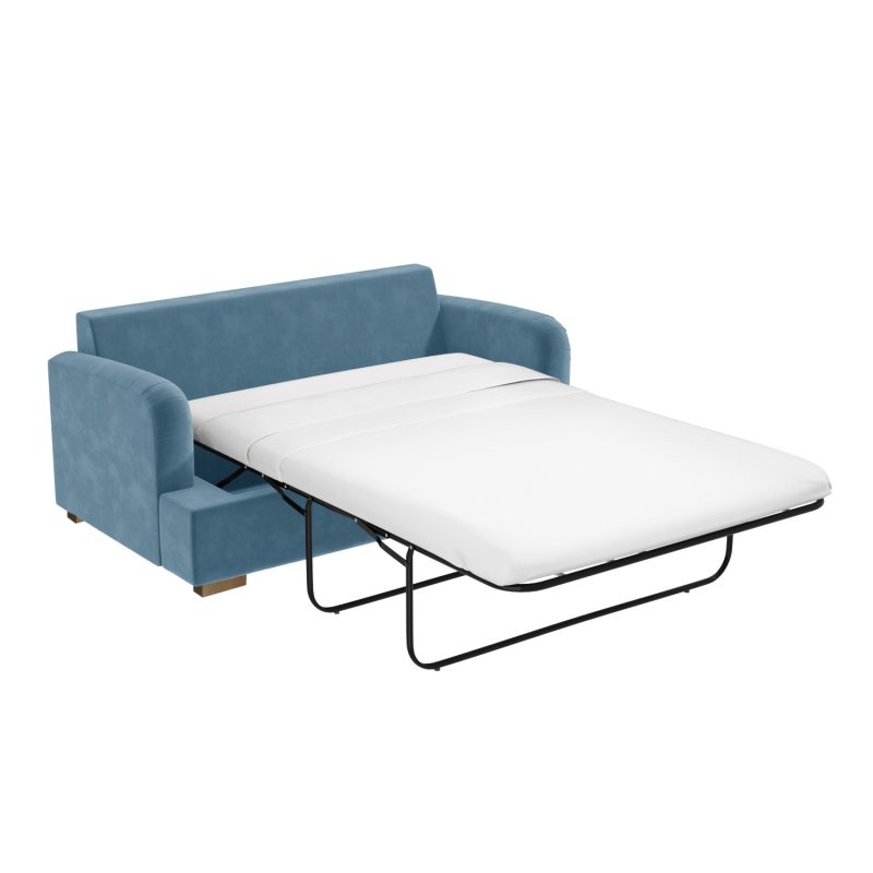 2 Seater Pull-Out Sofa Bed in Light Blue Velvet - Payton - Image 4