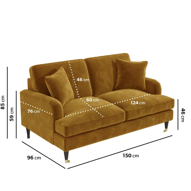 Mustard Velvet 2 Seater Sofa - Payton - Image 2