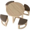 Round Oak and Brown Linen Space Saving Dining Table and Chairs - Seconique - Image 2