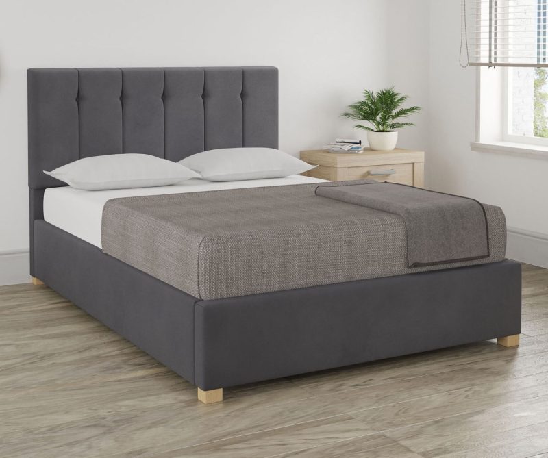 Grey Velvet Double Ottoman Bed - Pimlico - Aspire