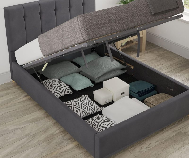 Grey Velvet Double Ottoman Bed - Pimlico - Aspire - Image 4