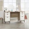 Oak effect Desk with White Drawers & Leather Strap Handles - Teknik Office