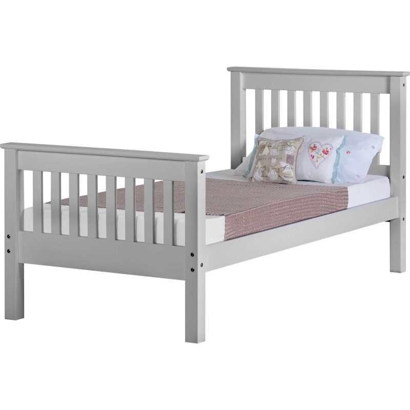 Grey Scandi Single Bed Frame with Footboard - Monaco - Seconique