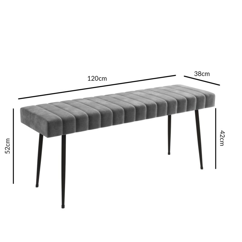 Grey Velvet Dining Bench - Seats 2 - Logan - Image 3