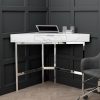 White Faux Marble Corner Desk with Storage Drawer - Roxy