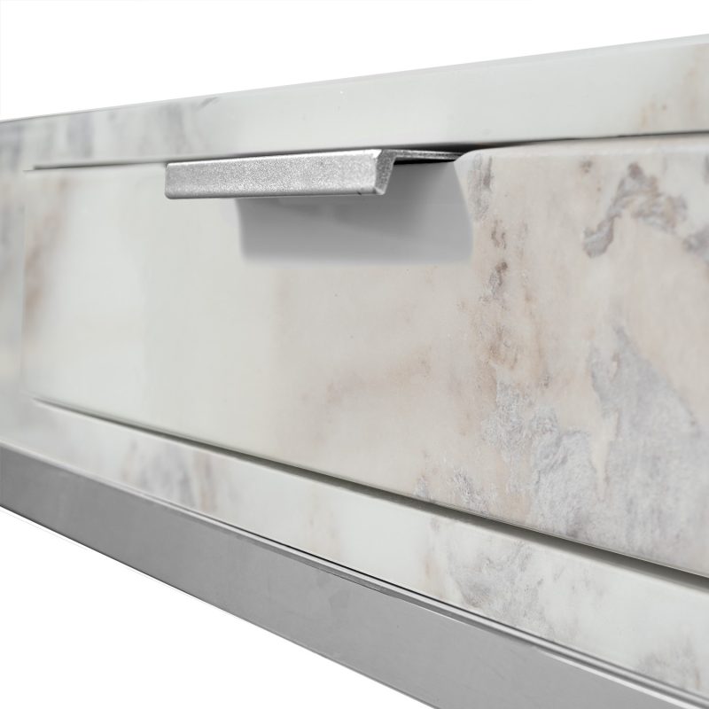 White Faux Marble Corner Desk with Storage Drawer - Roxy - Image 3