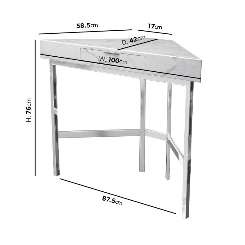White Faux Marble Corner Desk with Storage Drawer - Roxy - Image 4