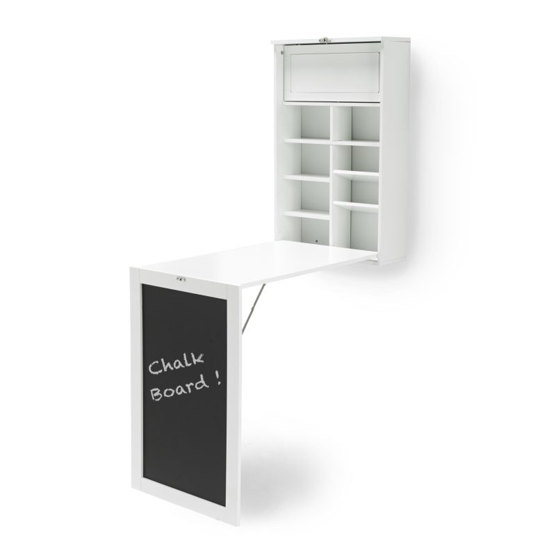 Wall Mounted Folding White Office Desk with Storage - Arlo - LPD - Image 3