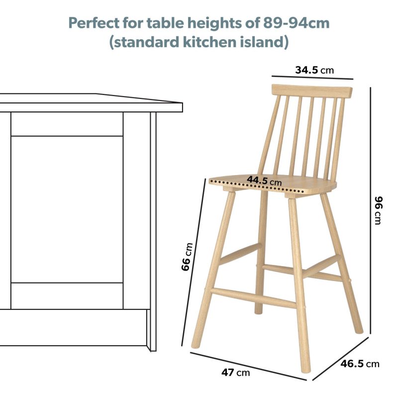 Light Oak Wooden Kitchen Stool with Spindle Back - 66cm - Cami - Image 2