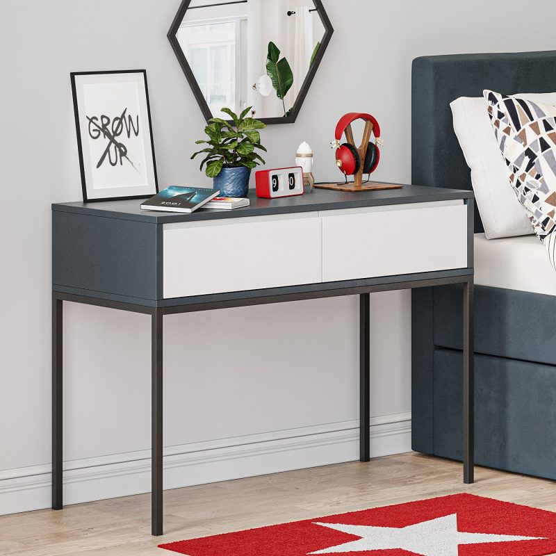 Small Dark Grey Kids Office Desk with Drawers - Aiko