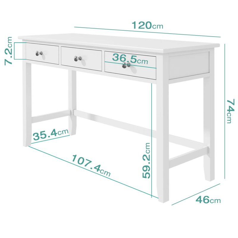White Wooden Office Desk with 3 Drawers - Harper - Image 2