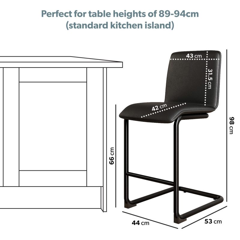 Set of 2 Black Faux Leather Cantilever Kitchen Stools - 66cm - Lucas - Image 2