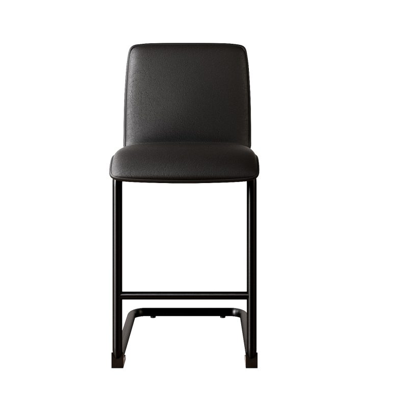 Black Faux Leather Cantilever Kitchen Stool with Back - 66cm - Lucas - Image 3