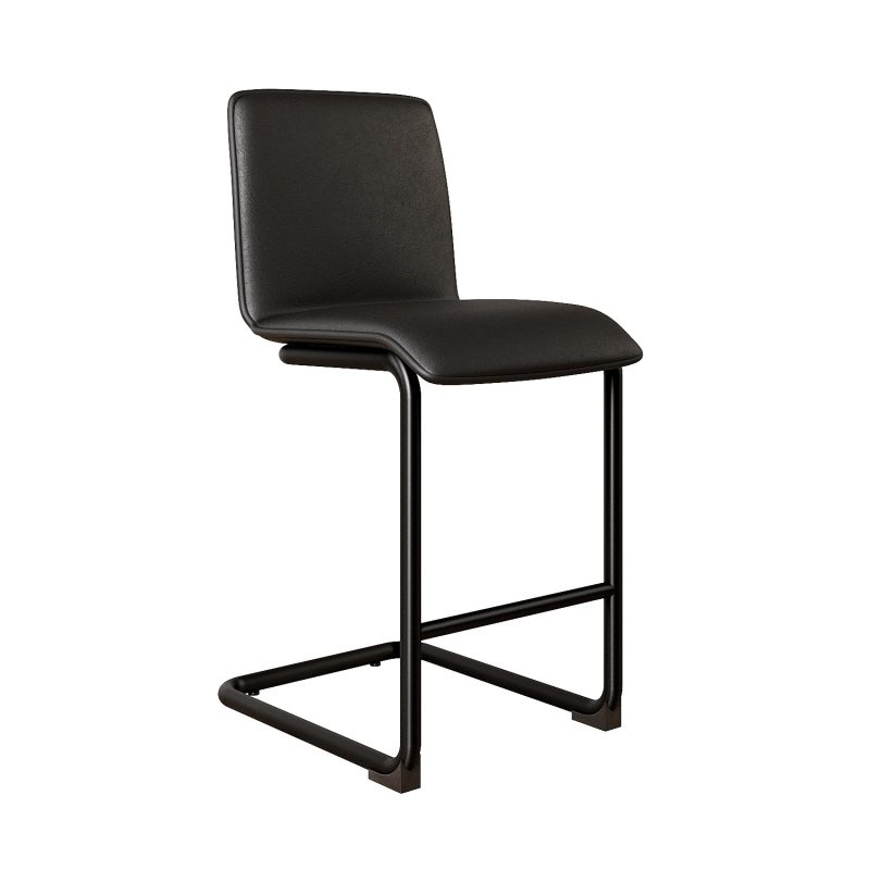 Black Faux Leather Cantilever Kitchen Stool with Back - 66cm - Lucas - Image 4
