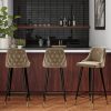 Set of 3 Beige Velvet Bar Stools with Backs - Maddy
