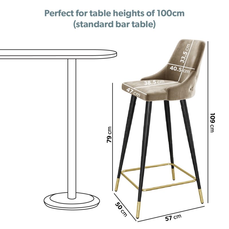 Set of 3 Beige Velvet Bar Stools with Backs - Maddy - Image 2