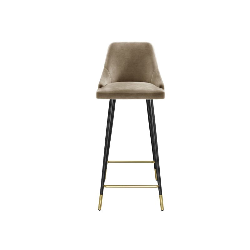 Set of 3 Beige Velvet Bar Stools with Backs - Maddy - Image 5
