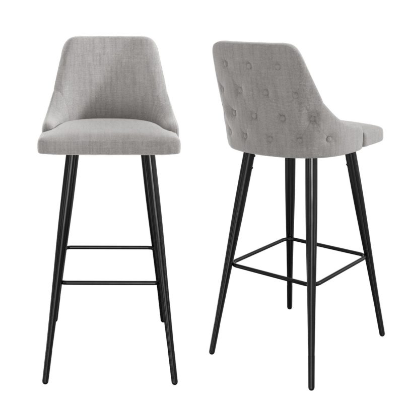 Grey Fabric Bar Stools Set of 2 - Maddy - Image 4