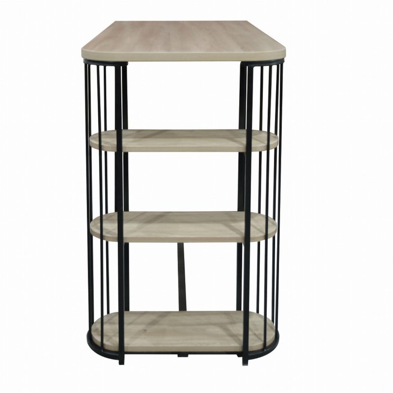 Industrial Bar Table Set with 2 Tan Faux Leather Adjustable Bar Stools - Quinn - Image 4
