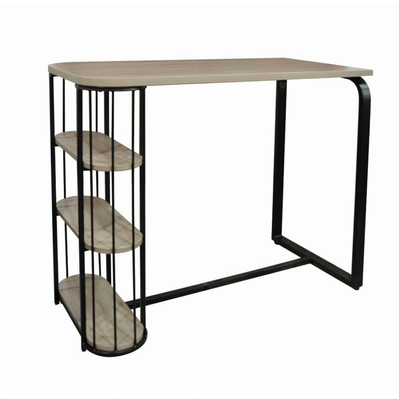Industrial Bar Table Set with 2 Tan Faux Leather Adjustable Bar Stools - Quinn - Image 5