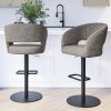 Set of 2 Curved Grey Faux Leather Adjustable Bar Stools with Backs - Runa