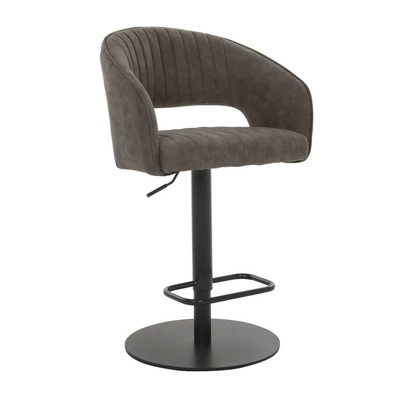 Set of 3 Curved Grey Faux Leather Adjustable Bar Stools with Backs - Runa - Image 4