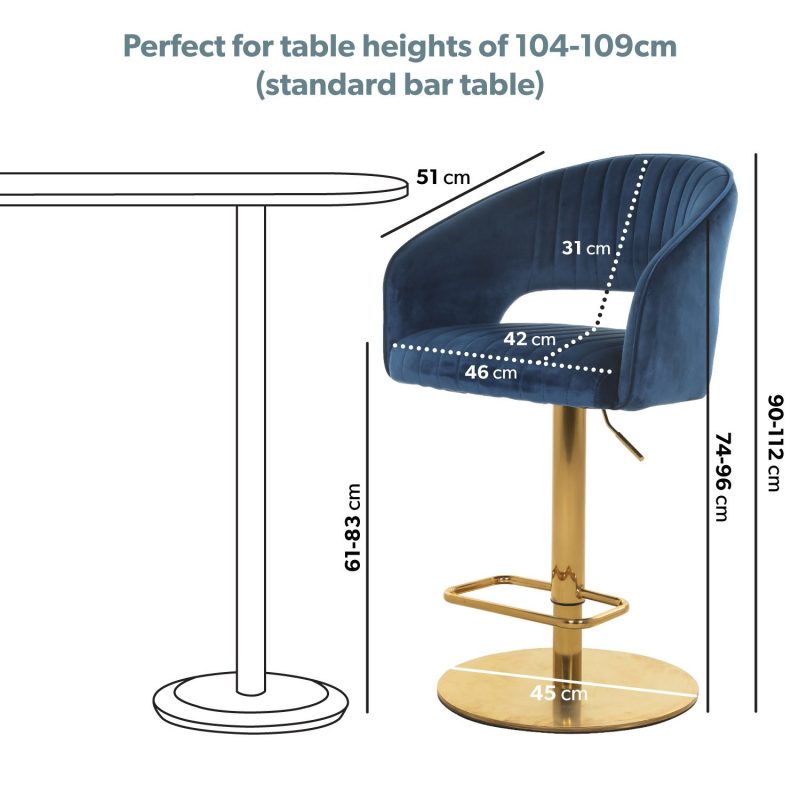 Set of 3 Curved Navy Velvet Adjustable Bar Stools with Backs - Runa - Image 2
