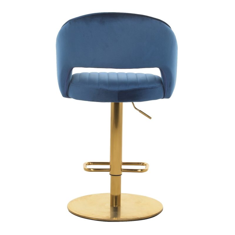 Set of 3 Curved Navy Velvet Adjustable Bar Stools with Backs - Runa - Image 4