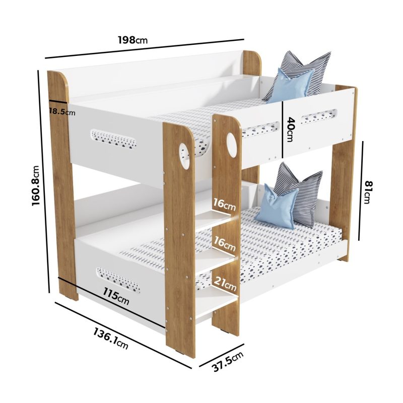 White and Oak Bunk Bed with Shelves - Sky - Image 2