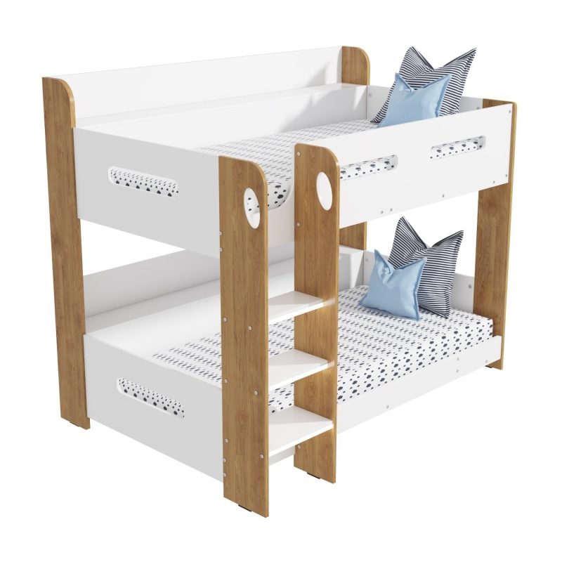 White and Oak Bunk Bed with Shelves - Sky - Image 3