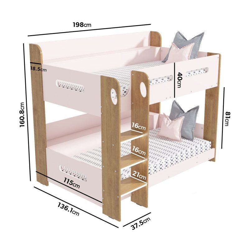 Pink and Oak Bunk Bed with Shelves - Sky - Image 3