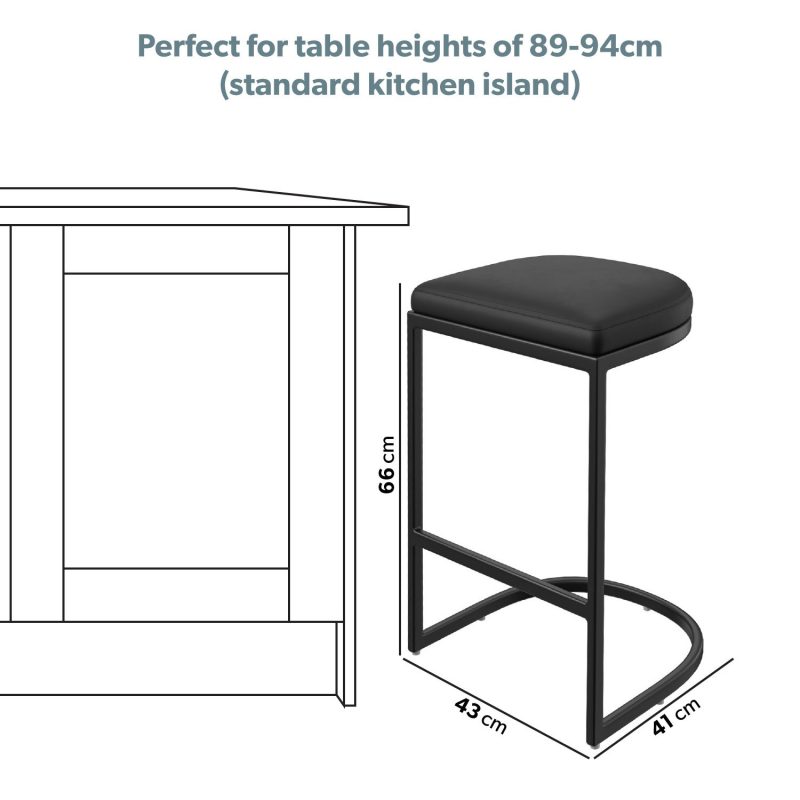 Set of 3 Black Faux Leather Kitchen Stool - 66cm - Stella - Image 2