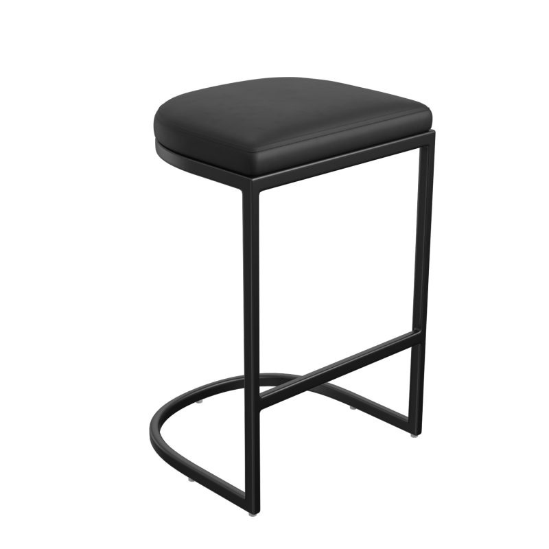 Set of 3 Black Faux Leather Kitchen Stool - 66cm - Stella - Image 3