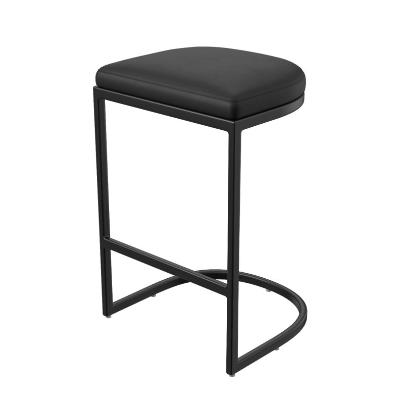 Set of 3 Black Faux Leather Kitchen Stool - 66cm - Stella - Image 4