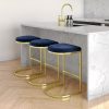 Set of 3 Navy Blue Velvet Kitchen Counter Stool - 66cm - Stella