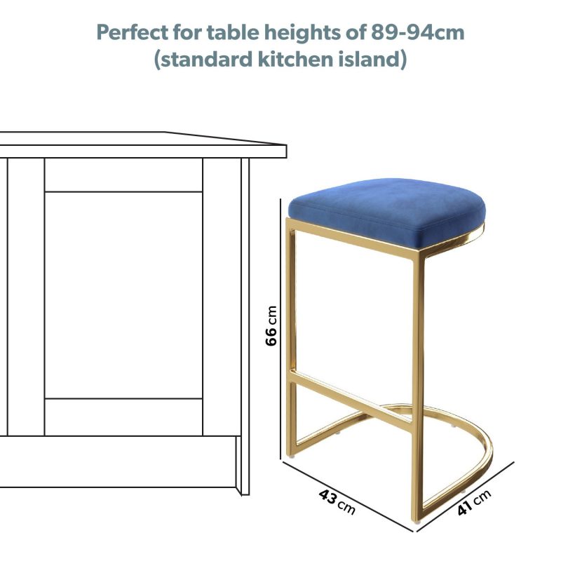 Set of 3 Navy Blue Velvet Kitchen Counter Stool - 66cm - Stella - Image 2