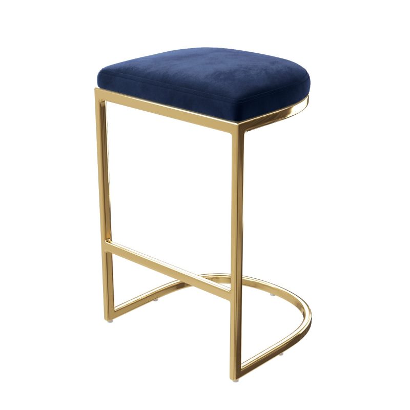 Set of 3 Navy Blue Velvet Kitchen Counter Stool - 66cm - Stella - Image 4