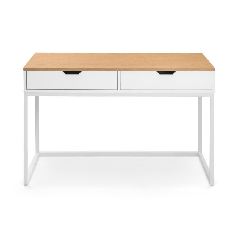 White and Oak Effect Office Desk with 2 Drawers - California - Julian Bowen - Image 2
